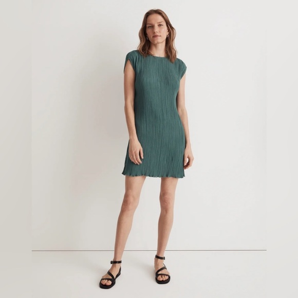 Madewell Stretch Plissé Mini Tee Dress Pleats Cap Sleeve Classic 14 - Picture 1 of 7
